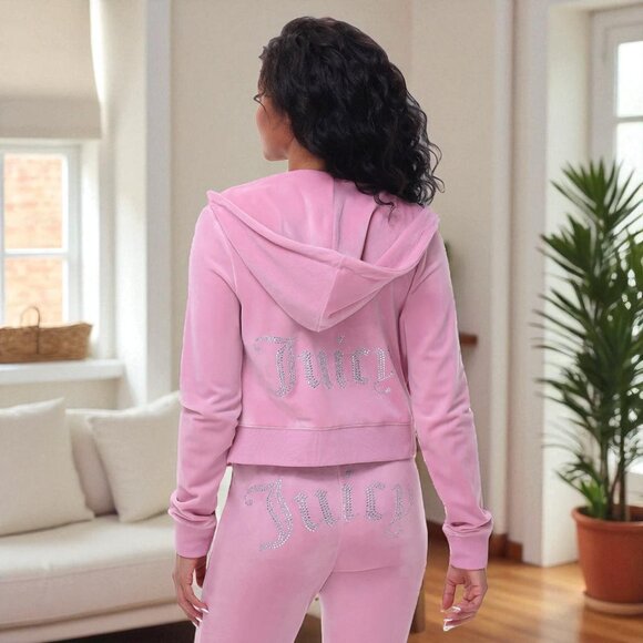 JUICY COUTURE BLING Velour 2 Piece TRACKSUIT Pants + Hoodie Set Purple - Picture 1 of 11